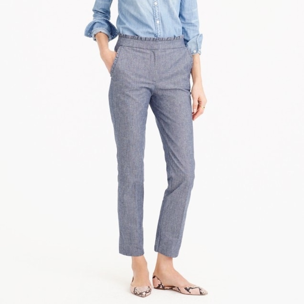 J.Crew Chambray high waist ruffle crop pant,sz 6